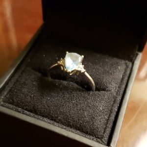 10K White Gold Diamond Sapphire Engagement Ring
